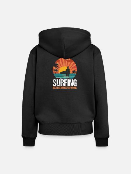 Surfing Retro Surfer Sunset - Frauen Premium Bio Zip Hoodie - Schwarz