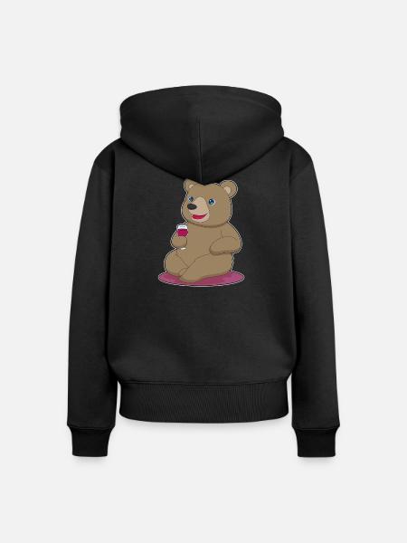 Bär Rotwein - Frauen Premium Bio Zip Hoodie - Schwarz