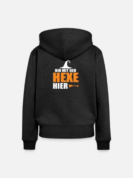 Bin mit der Hexe hier - Frauen Premium Bio Zip Hoodie - Schwarz