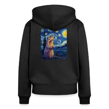 Murmeltier - Frauen Premium Bio Zip Hoodie - Schwarz - Hinten - Julia (174cm)