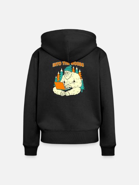 Sasquatch-Laptop im Wald - Frauen Premium Bio Zip Hoodie - Schwarz