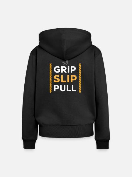 Grip Slip Pull: Grip und Stärke - Frauen Premium Bio Zip Hoodie - Schwarz