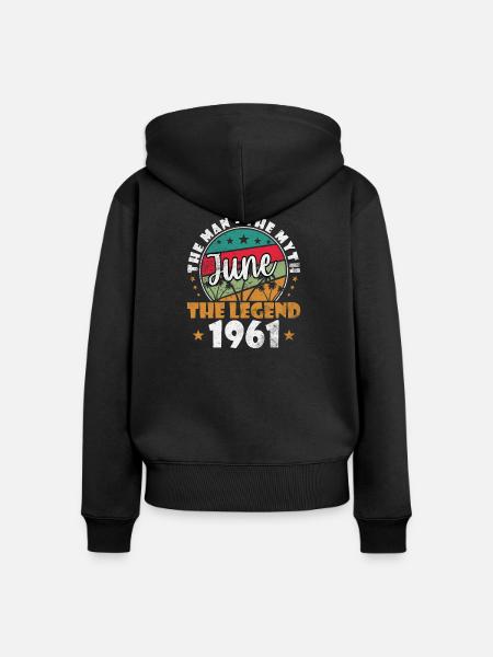 June Legend 1961 Retro Badge - Frauen Premium Bio Zip Hoodie - Schwarz