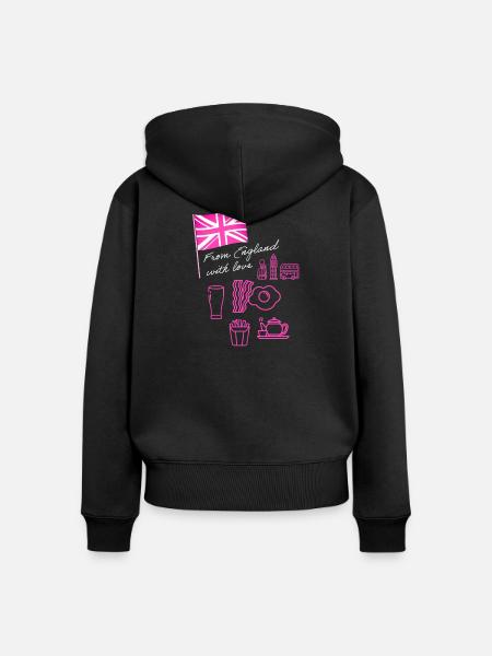 EXANGLIA (Pink + Weißer Text) - Frauen Premium Bio Zip Hoodie - Schwarz