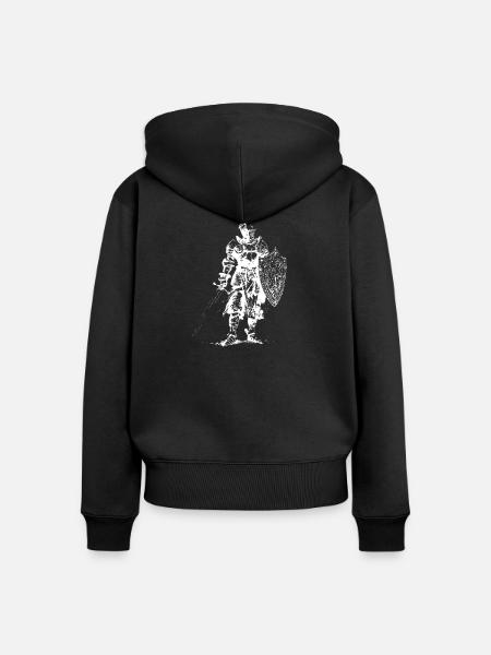 Eisenritter-Silhouette auf dem Schild - Frauen Premium Bio Zip Hoodie - Schwarz