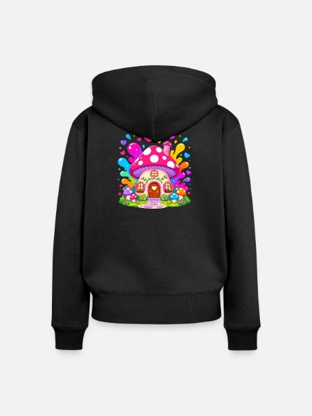 Buntes Pilzhaus Zauber - Frauen Premium Bio Zip Hoodie - Schwarz