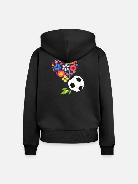 Blumenherz mit Fußball - Frauen Premium Bio Zip Hoodie - Schwarz