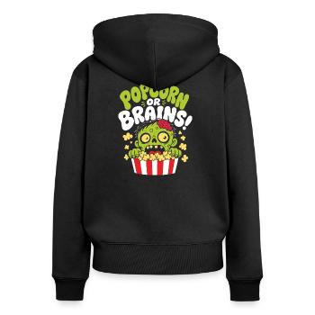 Popcorn Or Brains Zombie Horror - Women's Premium Organic Zip Hoodie - black - Back - Julia (174cm)