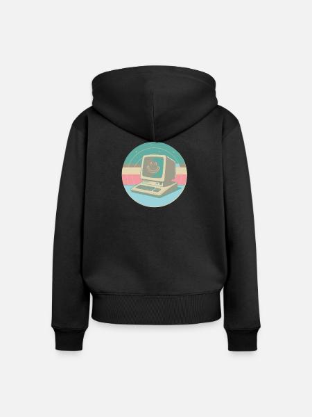 Retro PC Pastel Smile - Frauen Premium Bio Zip Hoodie - Schwarz
