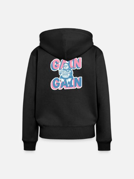 Gain Gain Gym-Mädchen Cartoon - Frauen Premium Bio Zip Hoodie - Schwarz