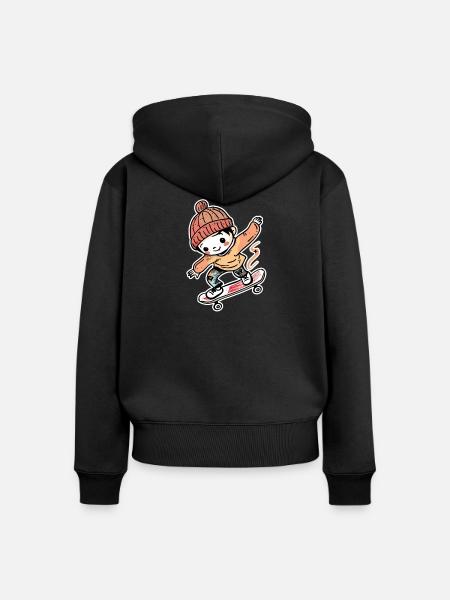 Skateboarding Junge Comic-Stil - Frauen Premium Bio Zip Hoodie - Schwarz