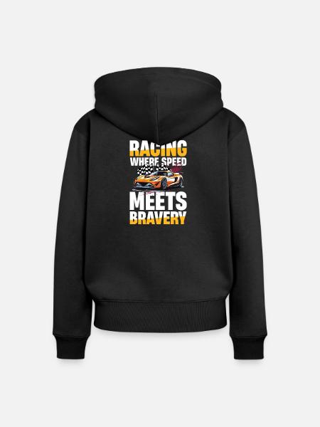 Racing Wo Geschwindigkeit Auf Mut Trifft - Frauen Premium Bio Zip Hoodie - Schwarz