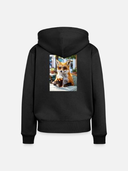 Fuchs mit Sonnenbrille am Café - Frauen Premium Bio Zip Hoodie - Schwarz