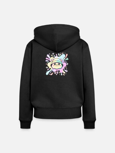 Pastellkatze mit leuchtender Kapuze - Frauen Premium Bio Zip Hoodie - Schwarz