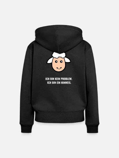 Hinweis statt Problem – Schaf Spruch - Frauen Premium Bio Zip Hoodie - Schwarz