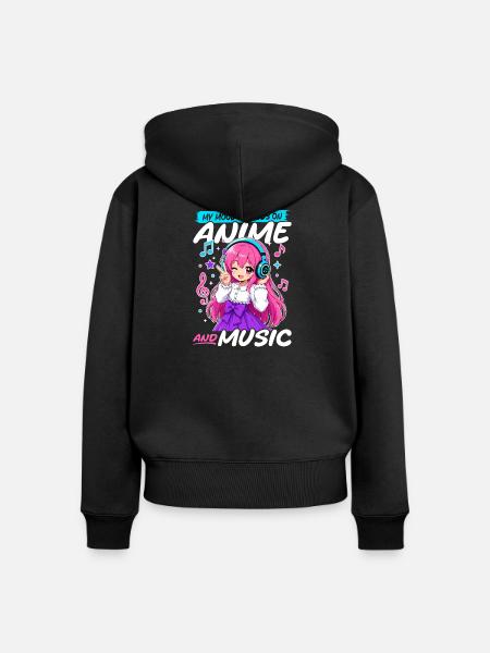 Anime and Music Chibi - Frauen Premium Bio Zip Hoodie - Schwarz