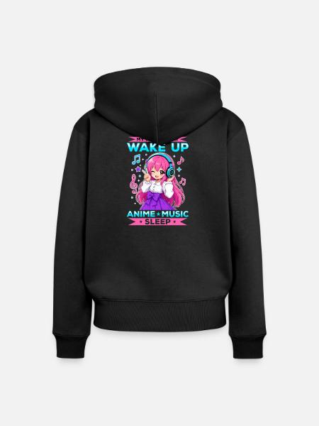 Anime and Music Chibi - Frauen Premium Bio Zip Hoodie - Schwarz