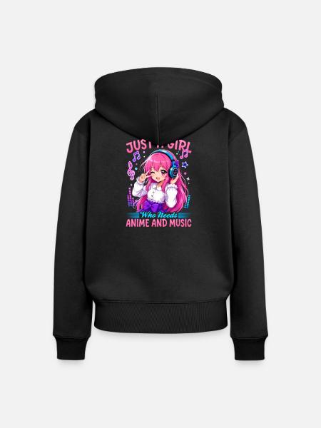 Anime and Music Chibi - Frauen Premium Bio Zip Hoodie - Schwarz