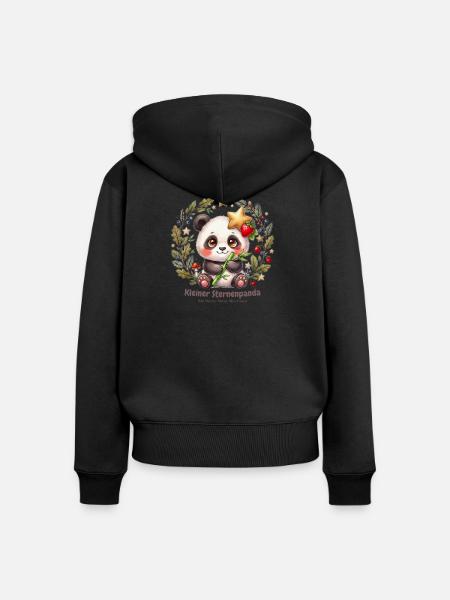 Kleiner Sternen Panda im Blattkranz - Frauen Premium Bio Zip Hoodie - Schwarz