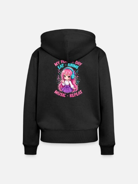 Anime and Music Chibi - Frauen Premium Bio Zip Hoodie - Schwarz
