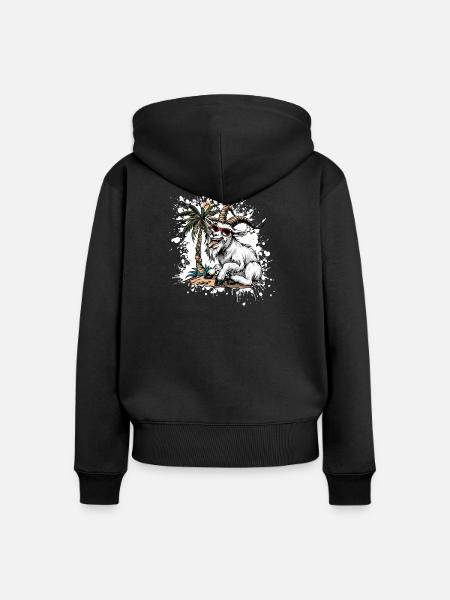 Bergziege Sommer Comic - Frauen Premium Bio Zip Hoodie - Schwarz