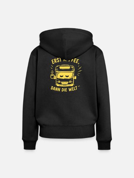 Erst Kaffee, Dann Die Welt - Frauen Premium Bio Zip Hoodie - Schwarz