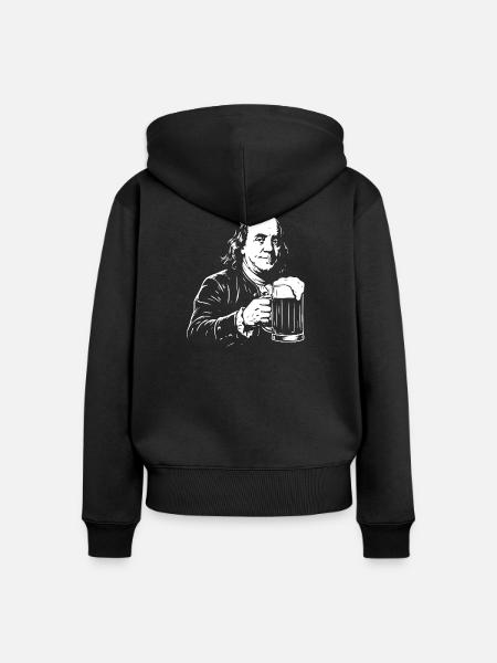 Benjamin Franklin trinkt Bier. - Frauen Premium Bio Zip Hoodie - Schwarz