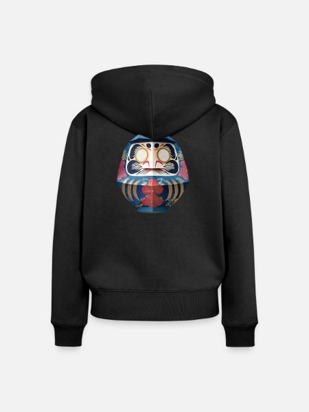 Blumiger Daruma Maskendesign Daruma Origami - Frauen Premium Bio Zip Hoodie - Schwarz