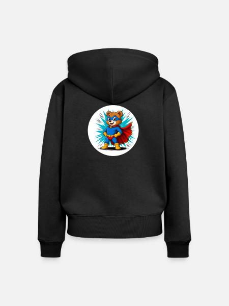 Superheld Bär Kids - Frauen Premium Bio Zip Hoodie - Schwarz
