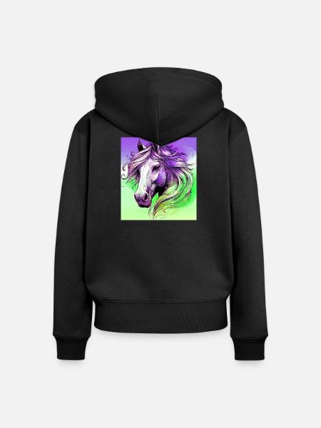 Pferd - Frauen Premium Bio Zip Hoodie - Schwarz
