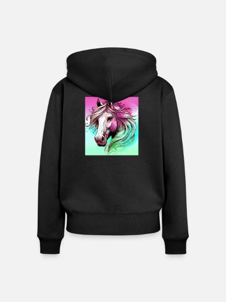 Pferd - Frauen Premium Bio Zip Hoodie - Schwarz