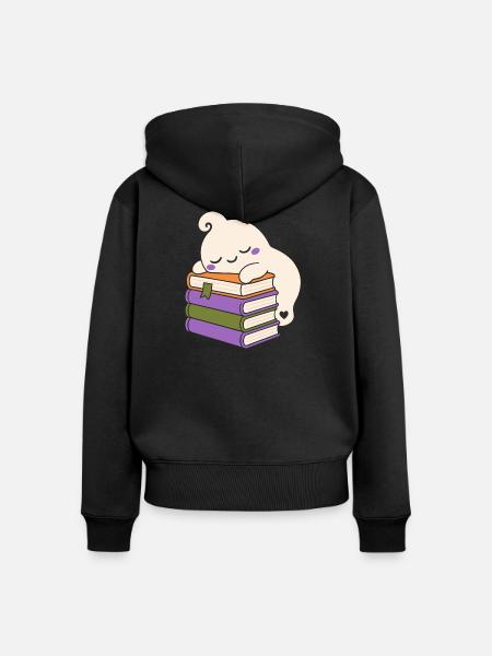 Schlafender Halloween Geist mit Büchern - Frauen Premium Bio Zip Hoodie - Schwarz