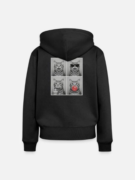 Katzen Graue Tabby Katze - Frauen Premium Bio Zip Hoodie - Schwarz