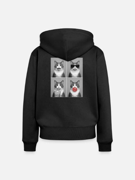 Katzen Graue Tabby Katze - Frauen Premium Bio Zip Hoodie - Schwarz