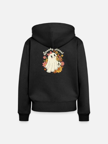 Gruseliger, süßer Retro-Blumengeist - Frauen Premium Bio Zip Hoodie - Schwarz