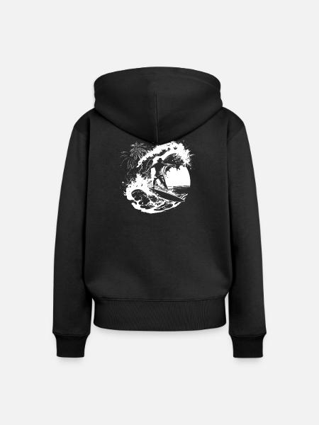 Surfer Zeichnung - Frauen Premium Bio Zip Hoodie - Schwarz