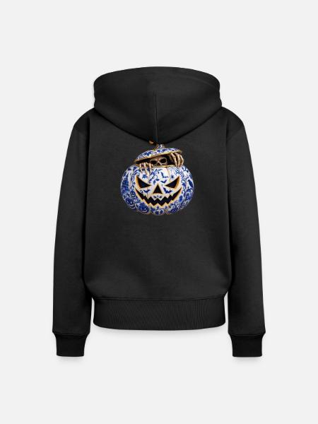 Halloween-Porzellan-Kurbis - Frauen Premium Bio Zip Hoodie - Schwarz