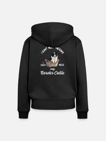 Border Collie Wicker-Korb - Frauen Premium Bio Zip Hoodie - Schwarz