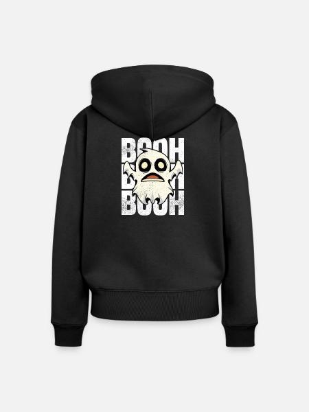 Halloween Gespenst - Frauen Premium Bio Zip Hoodie - Schwarz