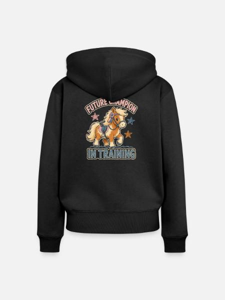 Pferde Kinder - Frauen Premium Bio Zip Hoodie - Schwarz