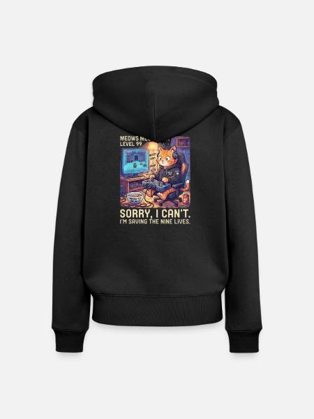 Meowster Level 99 Katzengamer - Frauen Premium Bio Zip Hoodie - Schwarz