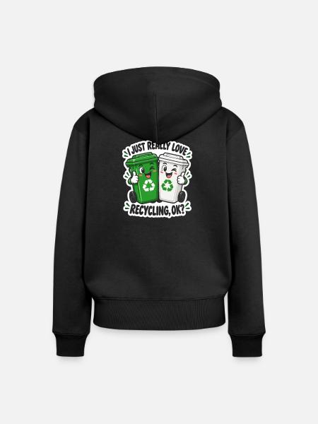 Duo Recycling Lächelnde Eimer - Frauen Premium Bio Zip Hoodie - Schwarz