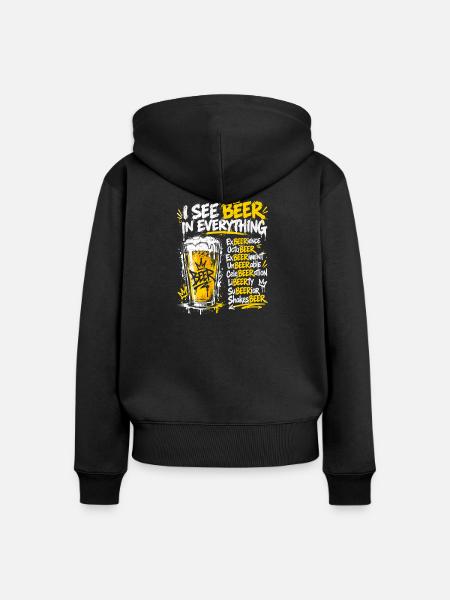 Ich sehe Bier in allem - Frauen Premium Bio Zip Hoodie - Schwarz
