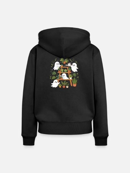 Niedliche Geister Beim Gärtnern Mit - Frauen Premium Bio Zip Hoodie - Schwarz