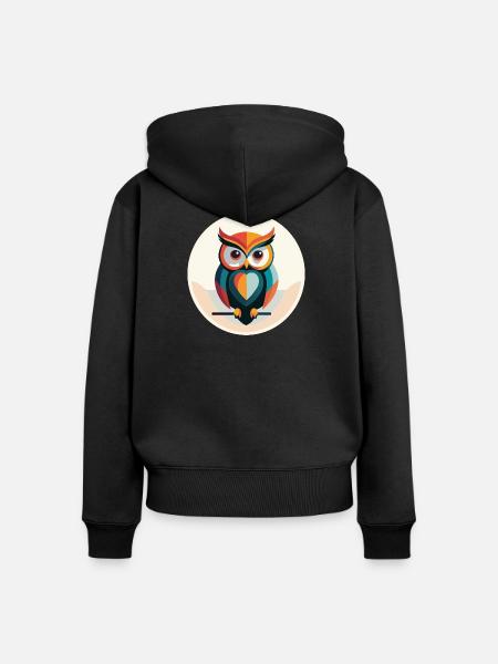 Moderne Eule – Farbige Tierillustration - Frauen Premium Bio Zip Hoodie - Schwarz