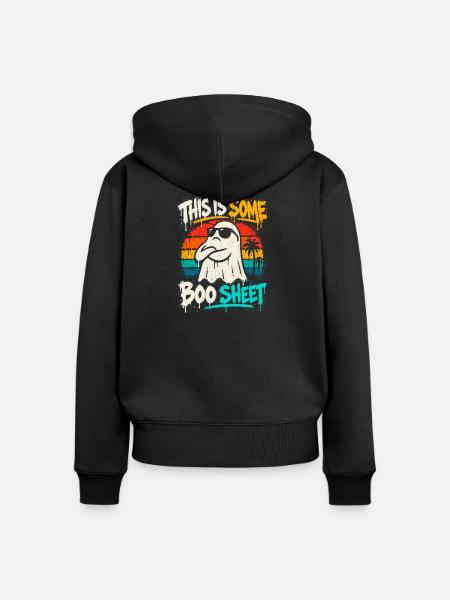 Boo Sheet Geist mit Sonnenbrille - Frauen Premium Bio Zip Hoodie - Schwarz