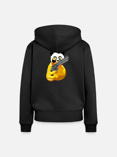 Panda Revolver Streetstyle - Frauen Premium Bio Zip Hoodie - Schwarz