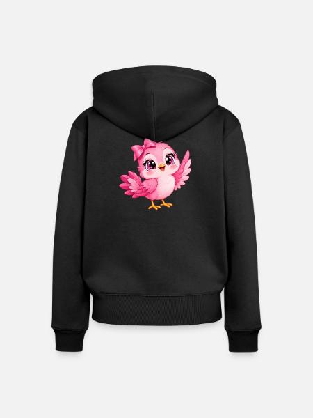 Kleiner rosa Kawaii-Vogel - Frauen Premium Bio Zip Hoodie - Schwarz