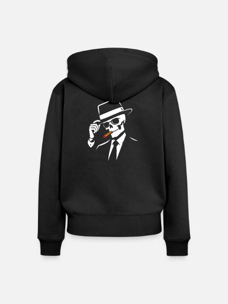 Noir-Skelett mit Fedora und Zigarre - Frauen Premium Bio Zip Hoodie - Schwarz