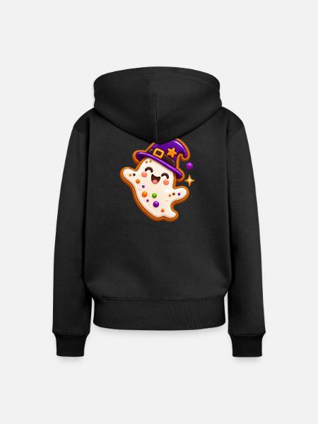 Geist-Keks mit Hexenhut - Frauen Premium Bio Zip Hoodie - Schwarz
